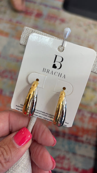 SALE * BRACHA EARRINGS LIRA 2TONE HOOPS 272