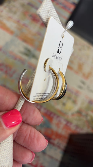 SALE * BRACHA EARRINGS LIRA 2TONE HOOPS 272
