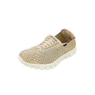 Beige woven sneaker on a white background