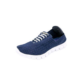 Blue sneaker with white sole on a white background