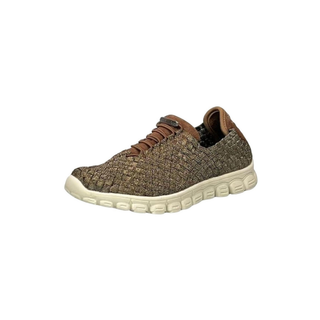 Brown sneaker with white sole on a white background