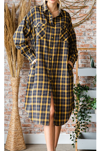 PLAID LONG SHIRT DRESS