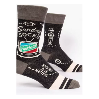Two socks with football-themed designs on a white background
