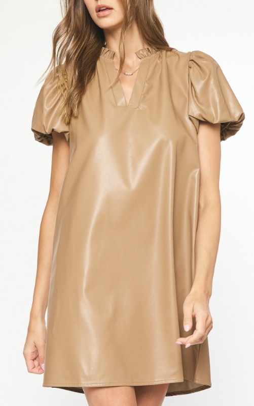 ENTRO FAUX LEATHER DRESS in 2 COLORS