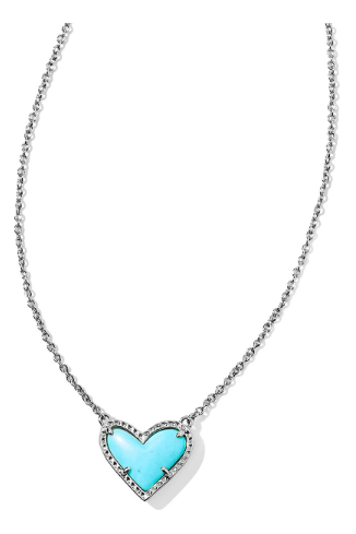 KENDRA SCOTT ARI HEART SHORT PENDANT ~ RHODIUM