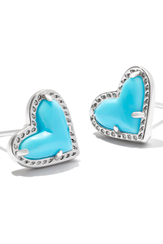 KENDRA SCOTT ARI HEART EARRINGS ~ RHODIUM