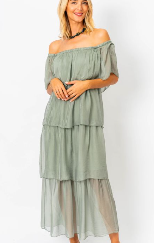 MADE IN ITALY TIERED SILK DRESS