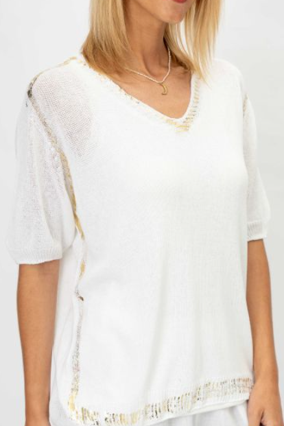 X GOLD TRIM TOP N0288 ONE SIZE WHITE
