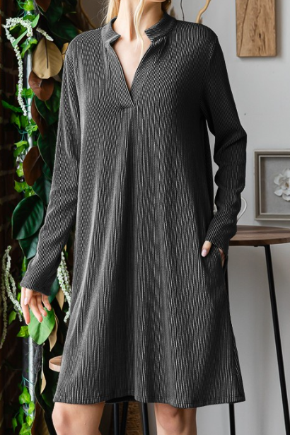 RIBBED DRESS 6852 CHARCOAL or BLACK