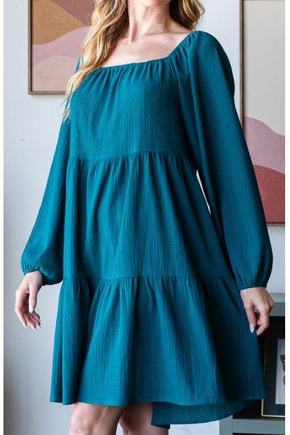 X SQUARE NECK LDRESS in TEAL 6857