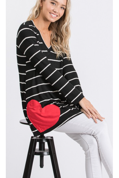 X HEART w/STRIPED TOP in BLACK/IVORY 1558-11
