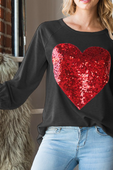 X SEQUIN HEART TOP in BLACK 7011