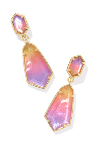 Gold sunrise in pink and orange ombré earrings.