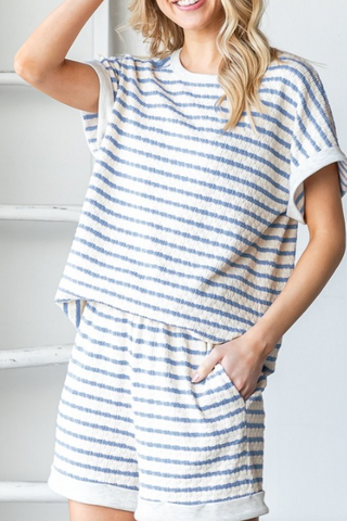 X CREAM/CHAMBRAY STRIPED SHORTS