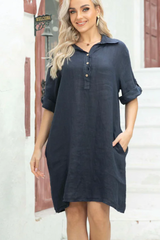 MADE IN ITALY NINA NAVY DRESS in LINEN 60032