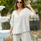 LINEN BUTTON TOP in BEIGE