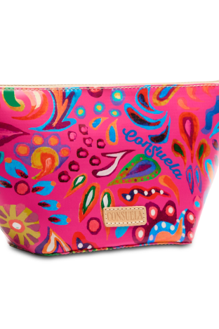 Colorful patterned pouch with 'Coach' branding on a white background