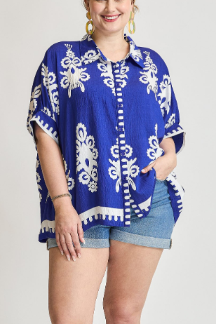 ABSTRACT PRINT TOP in COBALT