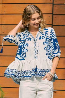 NAVY PRINT TOP