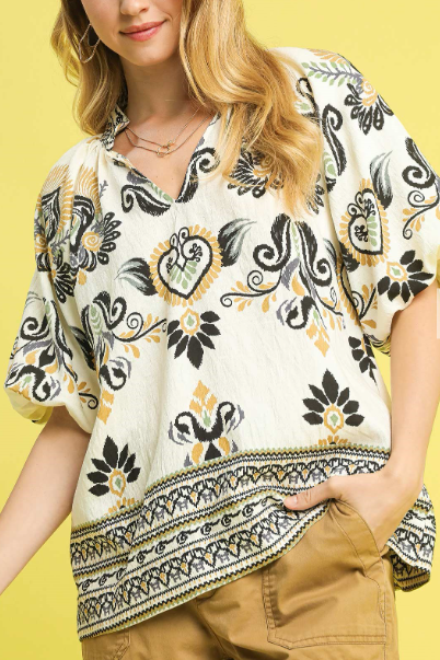 BLACK BUBBLE SLEEVE TOP