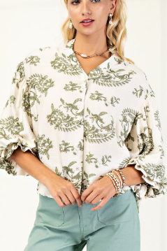 BALLOON SLEEVE TOP in SAGE