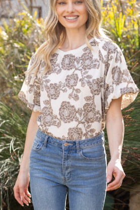 FLORAL TOP in TAUPE 35627