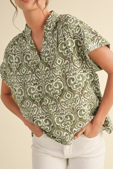 OLIVE PRINT TOP 14281