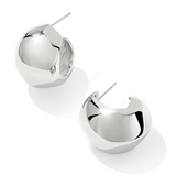 Pair of silver hoop earrings on a white background