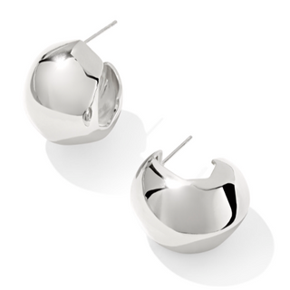 Pair of silver hoop earrings on a white background