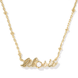 Gold necklace with 'alitosis' pendant on a white background