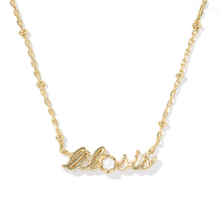 Gold necklace with 'alitosis' pendant on a white background