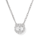 Silver necklace with a heart-shaped pendant on a white background