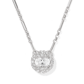 Silver necklace with a heart-shaped pendant on a white background