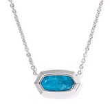 Necklace with a blue stone pendant on a white background
