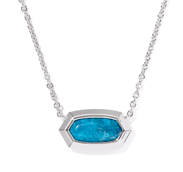 Necklace with a blue stone pendant on a white background