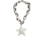 Silver chain bracelet with a star charm on a white background