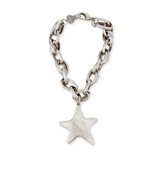 Silver chain bracelet with a star charm on a white background