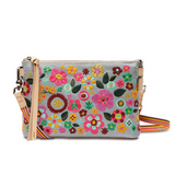 Floral embroidered handbag on a white background