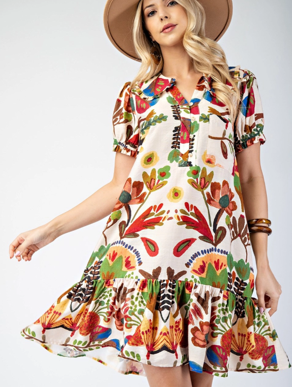 TT COLLAR DRESS 1508 in BROWN MULTI