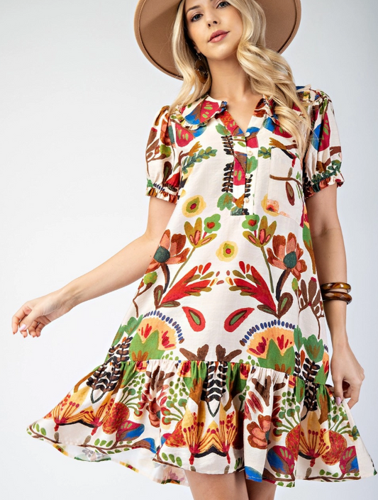 TT COLLAR DRESS 1508 in BROWN MULTI