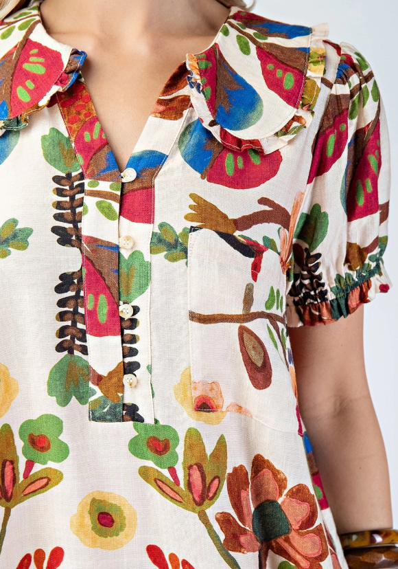 TT COLLAR DRESS 1508 in BROWN MULTI