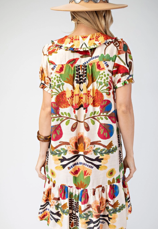 TT COLLAR DRESS 1508 in BROWN MULTI