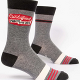 Gray socks with black and red accents on a white background