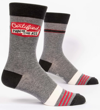 Gray socks with black and red accents on a white background