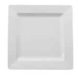 White rectangular plate with textured rim on a white background