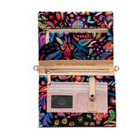 Colorful patterned pouch with a zipper on a white background