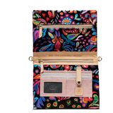 Colorful patterned pouch with a zipper on a white background