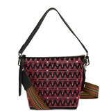 Handbag with a geometric pattern on a white background