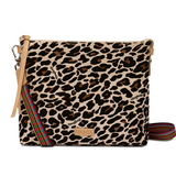 Leopard print bag with a strap on a white background