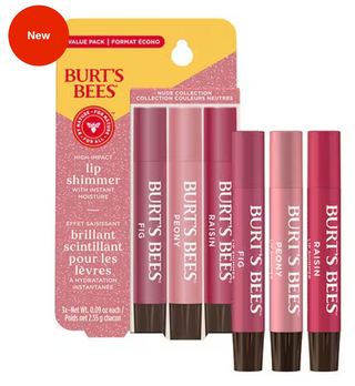 Burt's Bees lip shimmer set with packaging on a white background